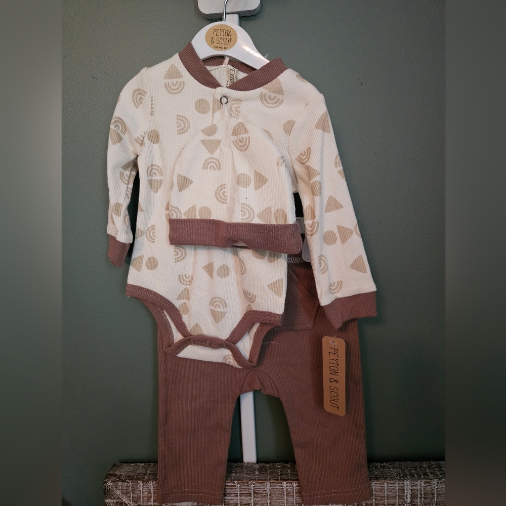 Cream and Brown Peyton & Scout Baby One Piece Set NWT
